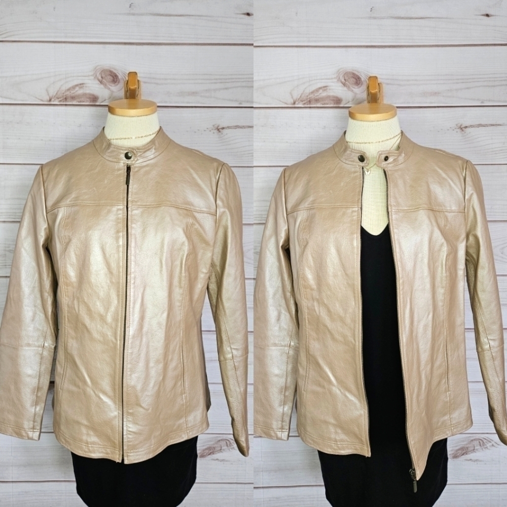 Chadwicks of Boston Leather Moto Jacket Blush Pearl Size 14
